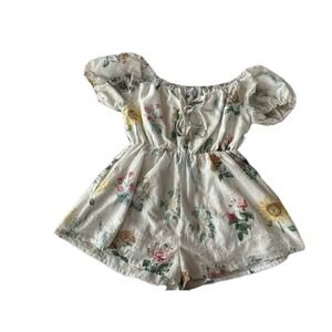 Petal + Pup Floral Eyelet Romper White Cottagecore Puff Sleeve Shorts US L